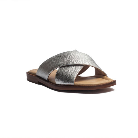 Spanish Women Silver Leather Slipper #1515