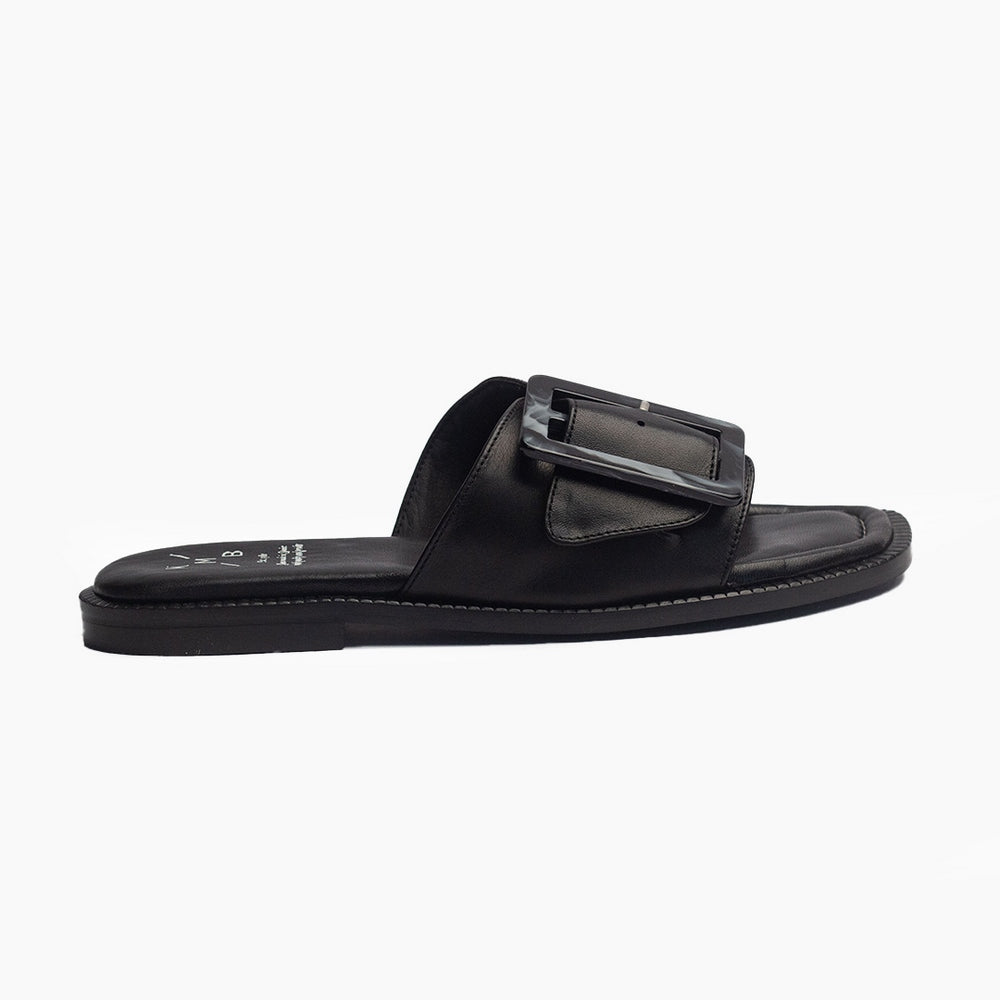 Spanish Women Black Leather Slipper #1516