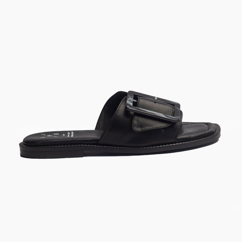 Spanish Women Black Leather Slipper #1516