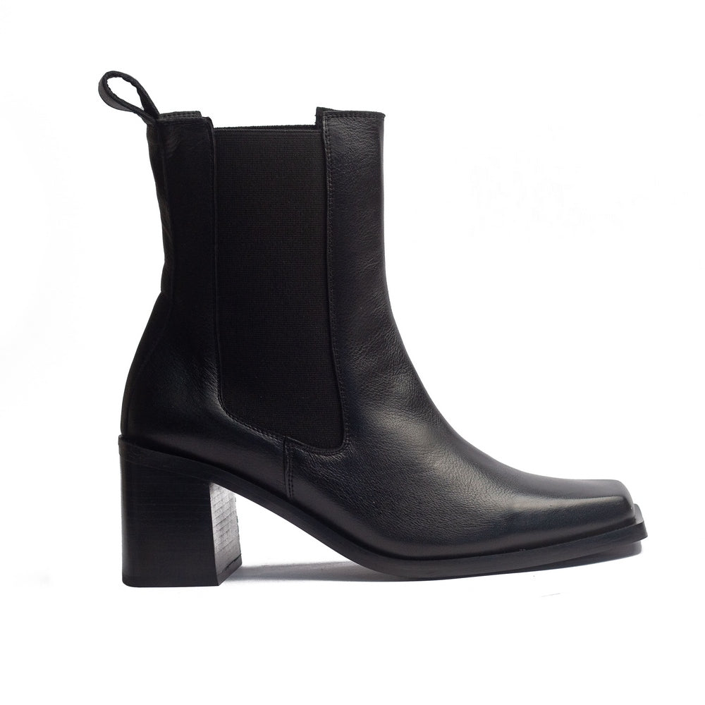 Spanish Women Black Leather Half Boot #1533