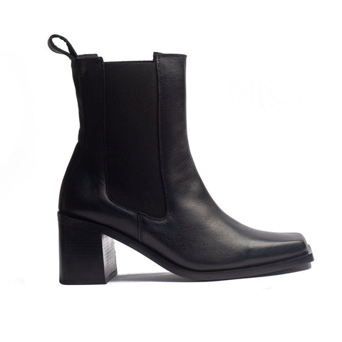 Spanish Women Black Leather Half Boot #1533