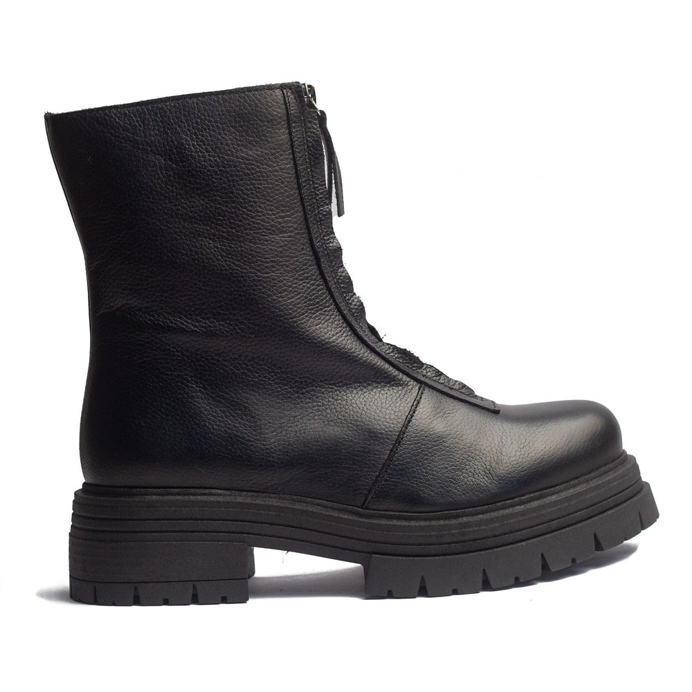 Spanish Women Black Leather Half Boot #1535