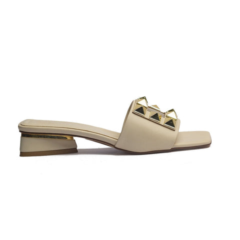 Turkish Women Beige Leather Heels #1607