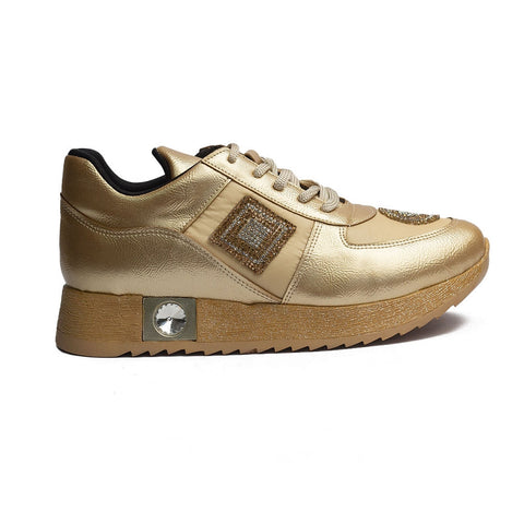 Turkish Women Gold Leather Shoes #1613