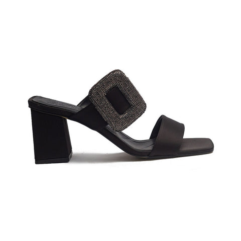 Turkish Women Black Satin Heels #1637