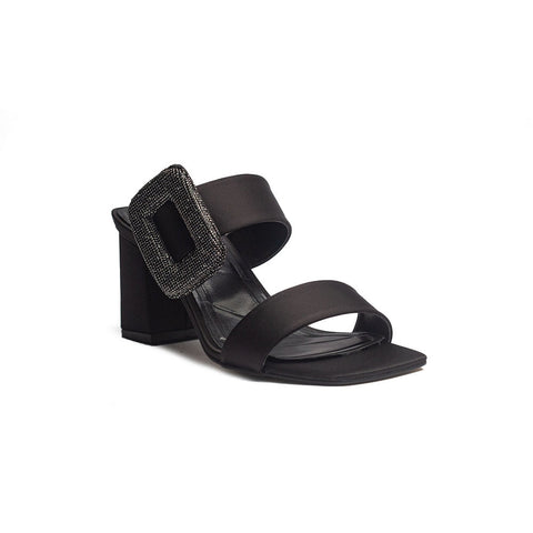 Turkish Women Black Satin Heels #1637