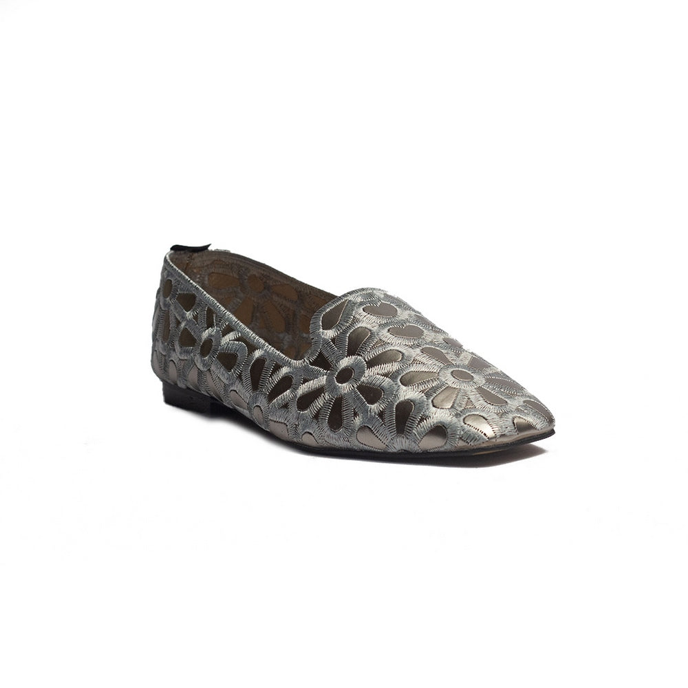 Turkish Women Silver Leather Shoes #1649