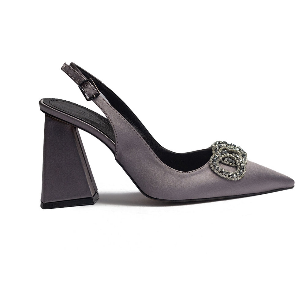 Turkish Women Grey Satin Heels #1680