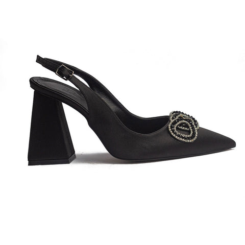 Turkish Women Black Satin Heels #1681