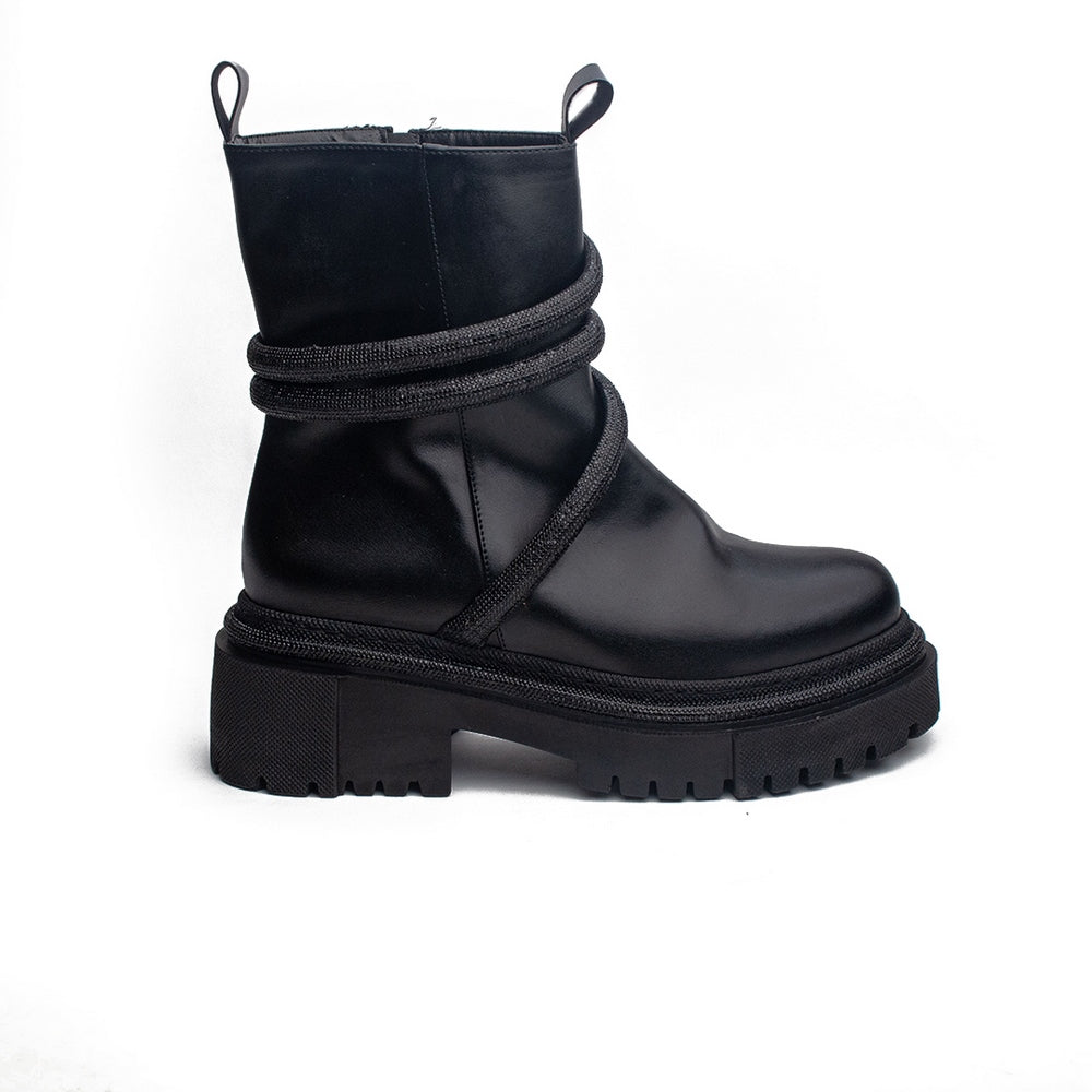 Turkish Women Black Leather Half Boot #1688