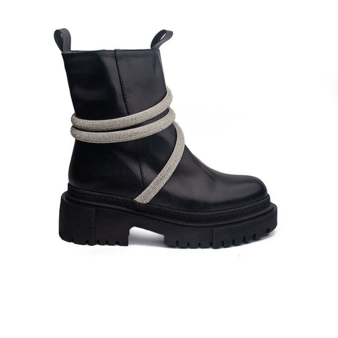 Turkish Women Black Leather Half Boot #1689