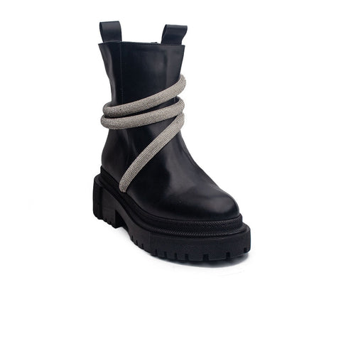 Turkish Women Black Leather Half Boot #1689