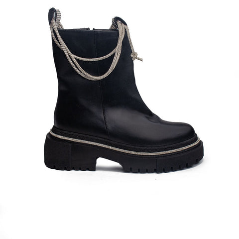 Turkish Women Black Leather Half Boot #1693