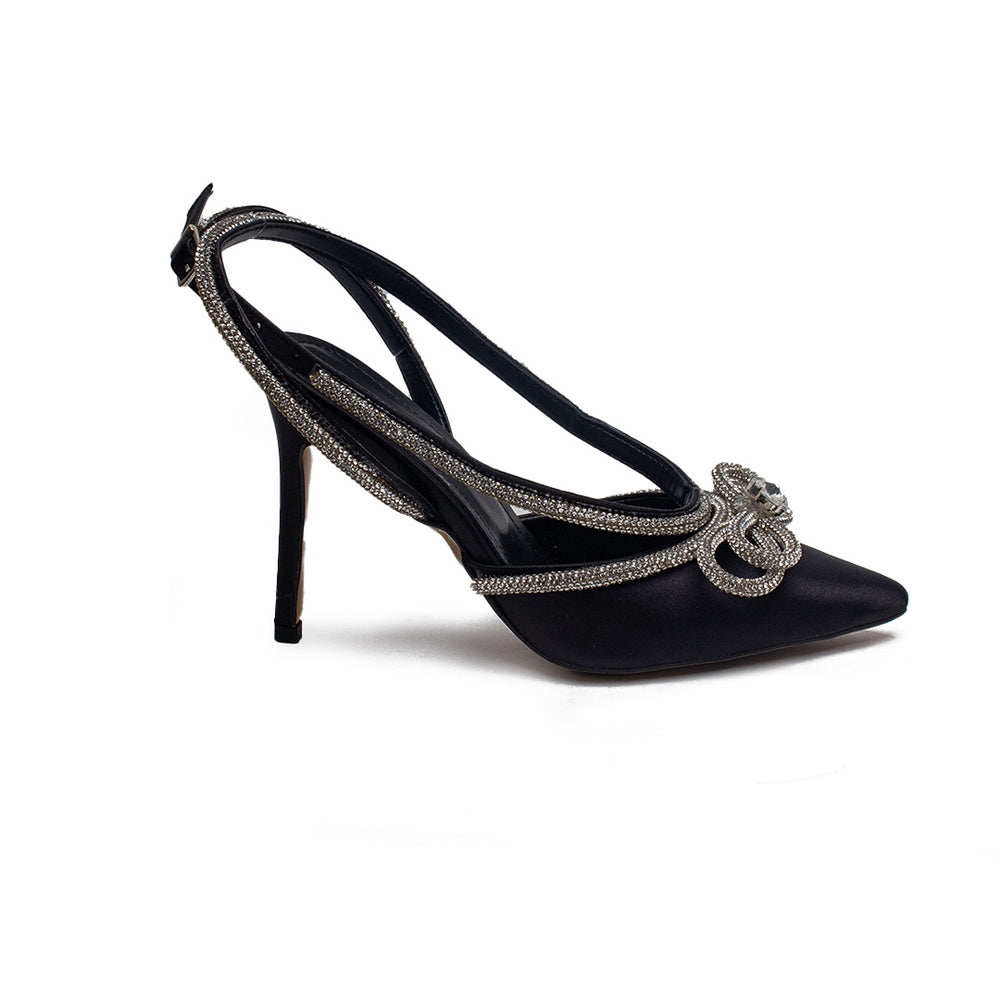 Turkish Women Black Satin Heels #1703
