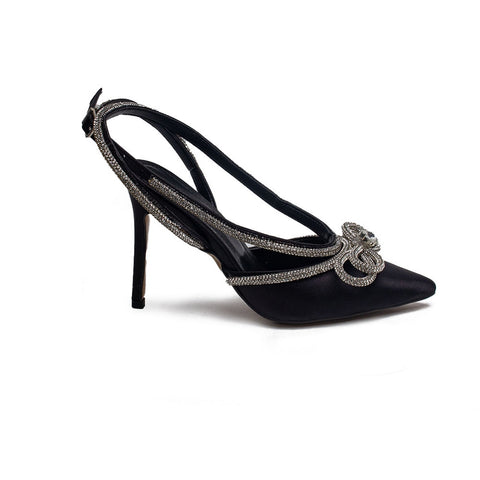 Turkish Women Black Satin Heels #1703