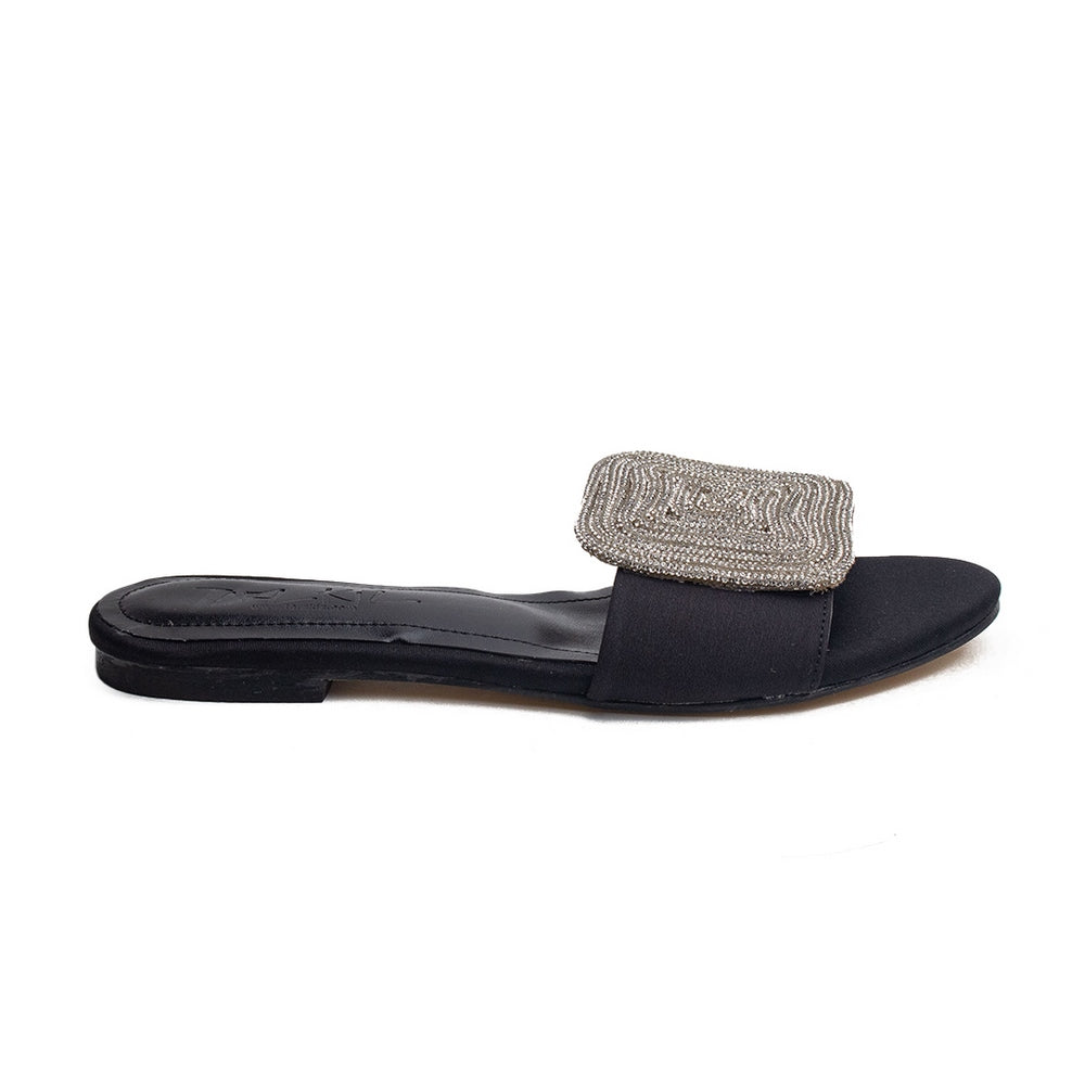 Turkish Women Black Satin Slipper #1708