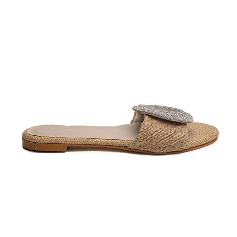 Turkish Women Beige Khesh Slipper #1709