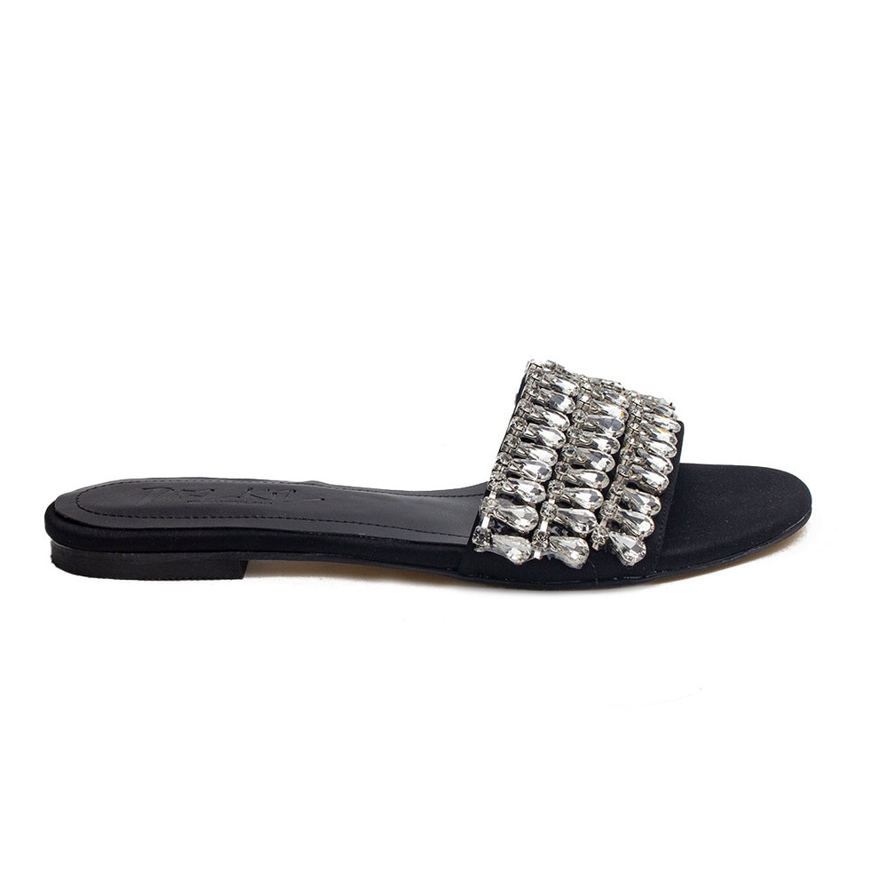 Turkish Women Black Satin Slipper #1711