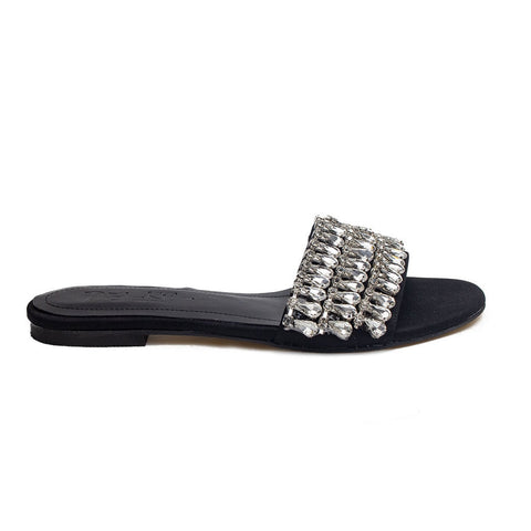Turkish Women Black Satin Slipper #1711