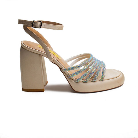 Turkish Women Beige Satin Heels #1790
