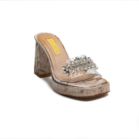 Turkish Women Gold Velvet Wedges #1794