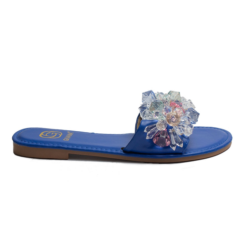 Europeon Union Women Blue Leather Slipper #1838