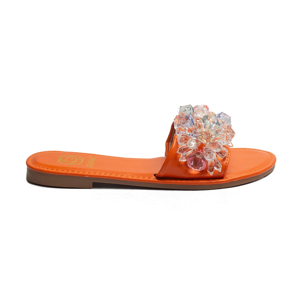 Europeon Union Women Orange Leather Slipper #1839