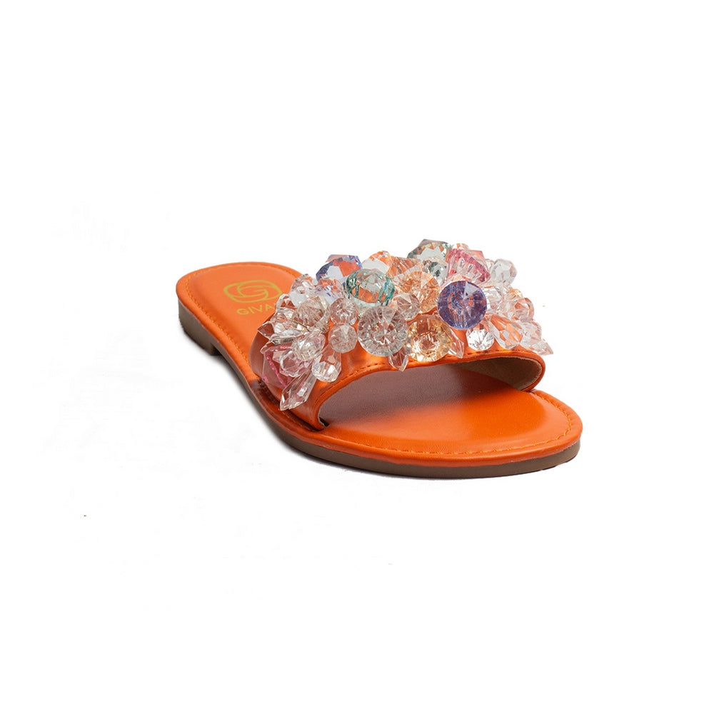 Europeon Union Women Orange Leather Slipper #1839