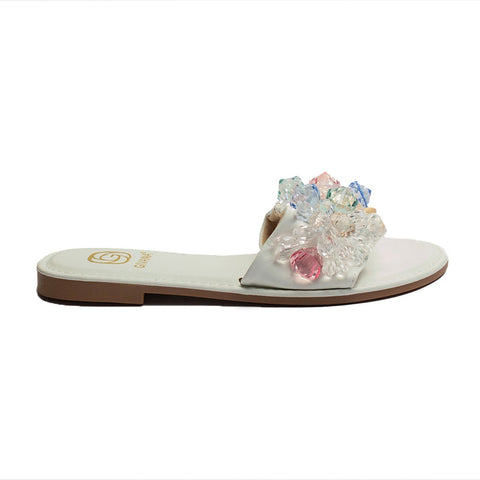 Europeon Union Women White Leather Slipper #1842