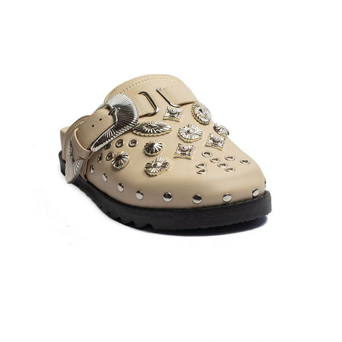 Europeon Union Women Beige Leather Slipper #1855