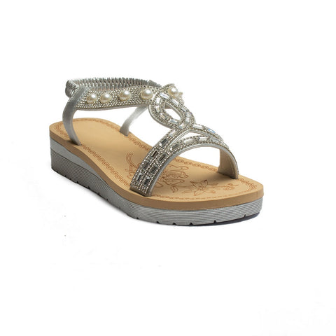 Europeon Union Women Silver Leather Sandal #1856