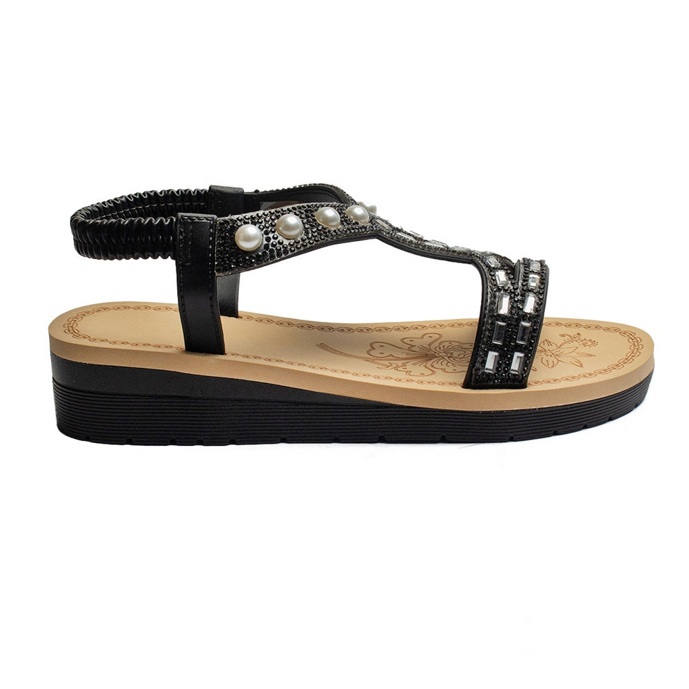 Europeon Union Women Black Leather Sandal #1857