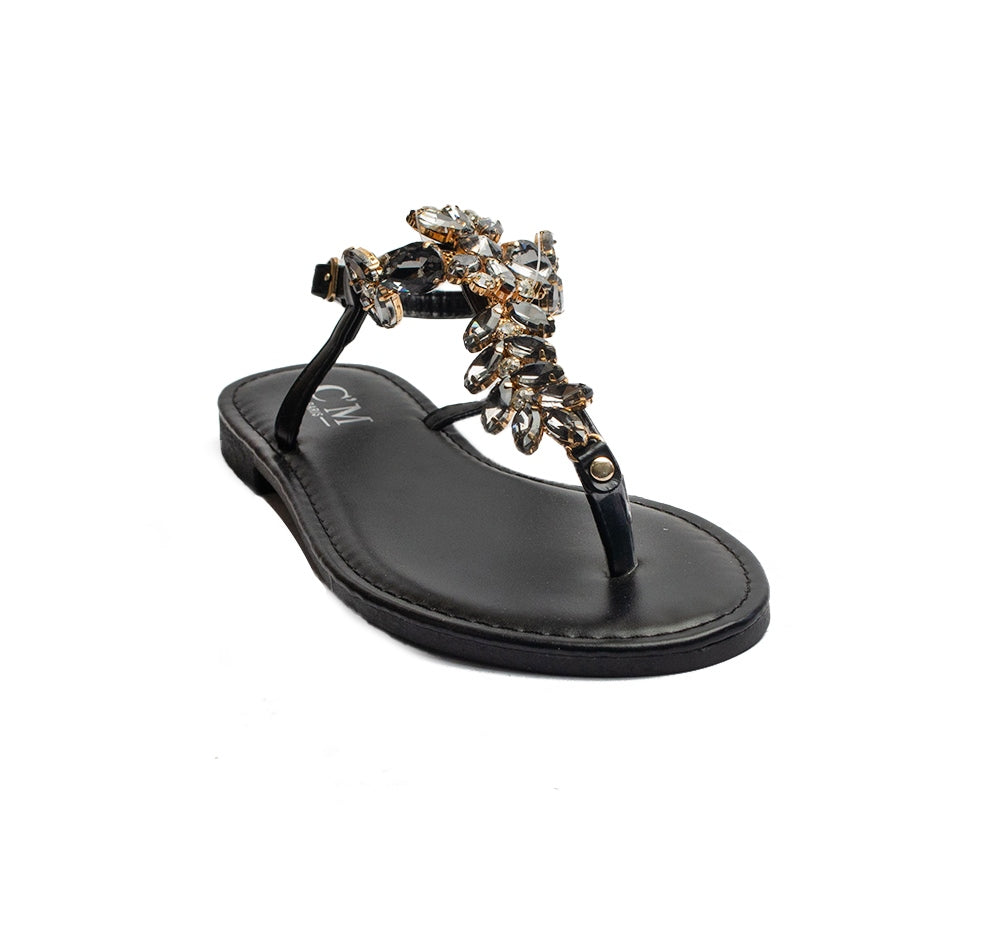 Europeon Union Women Black Leather Sandal #1863