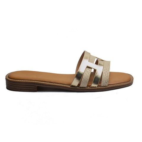 Europeon Union Women Gold Leather Slipper #1885