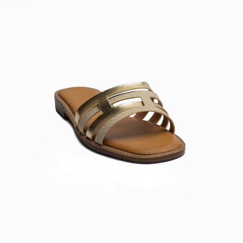Europeon Union Women Gold Leather Slipper #1885