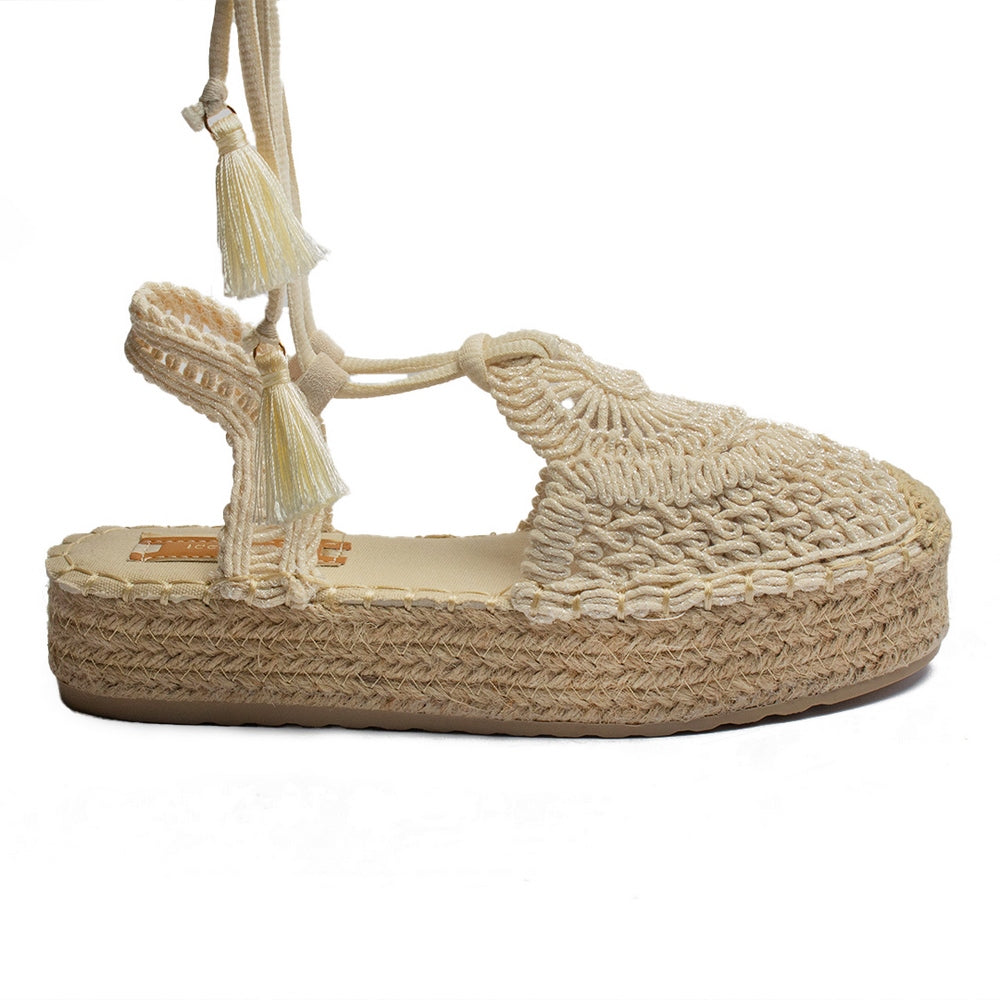 Europeon Union Women Beige Cloth Sandal #1888