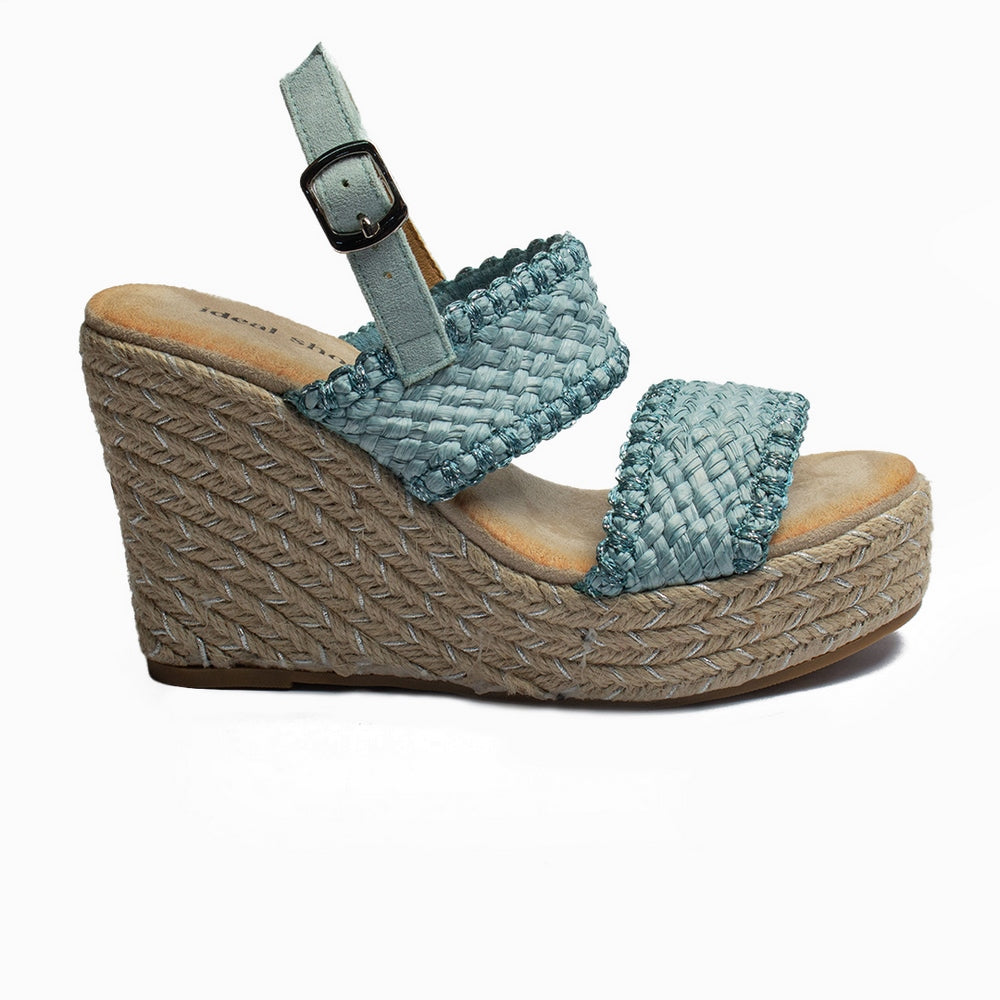 Europeon Union Women Light Blue Wicker Wedges #1896