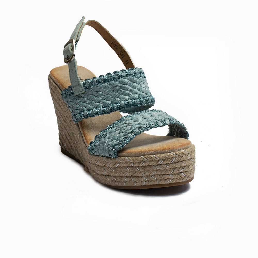 Europeon Union Women Light Blue Wicker Wedges #1896