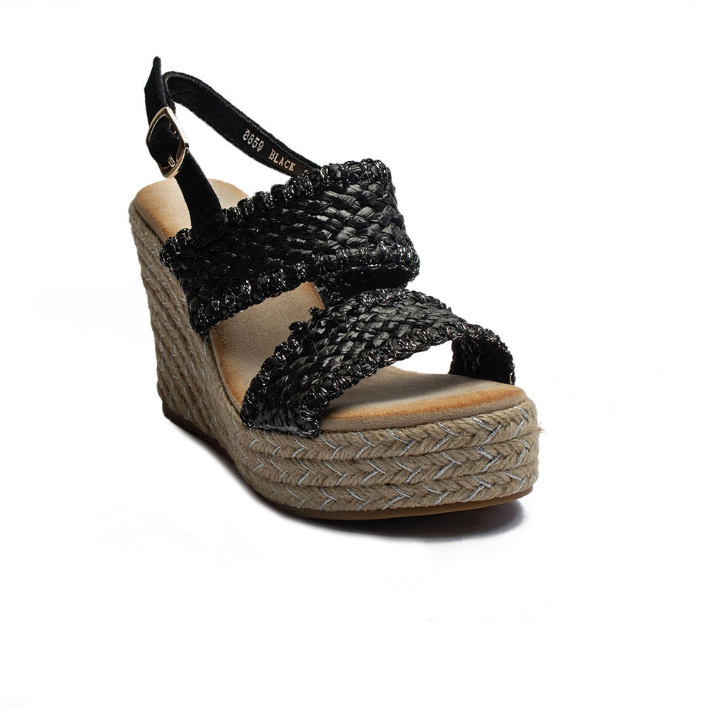 Europeon Union Women Black Wicker Wedges #1897