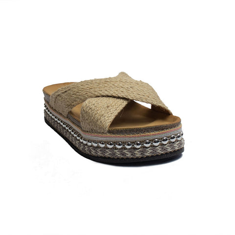 Europeon Union Women Beige Wicker Slipper #1904