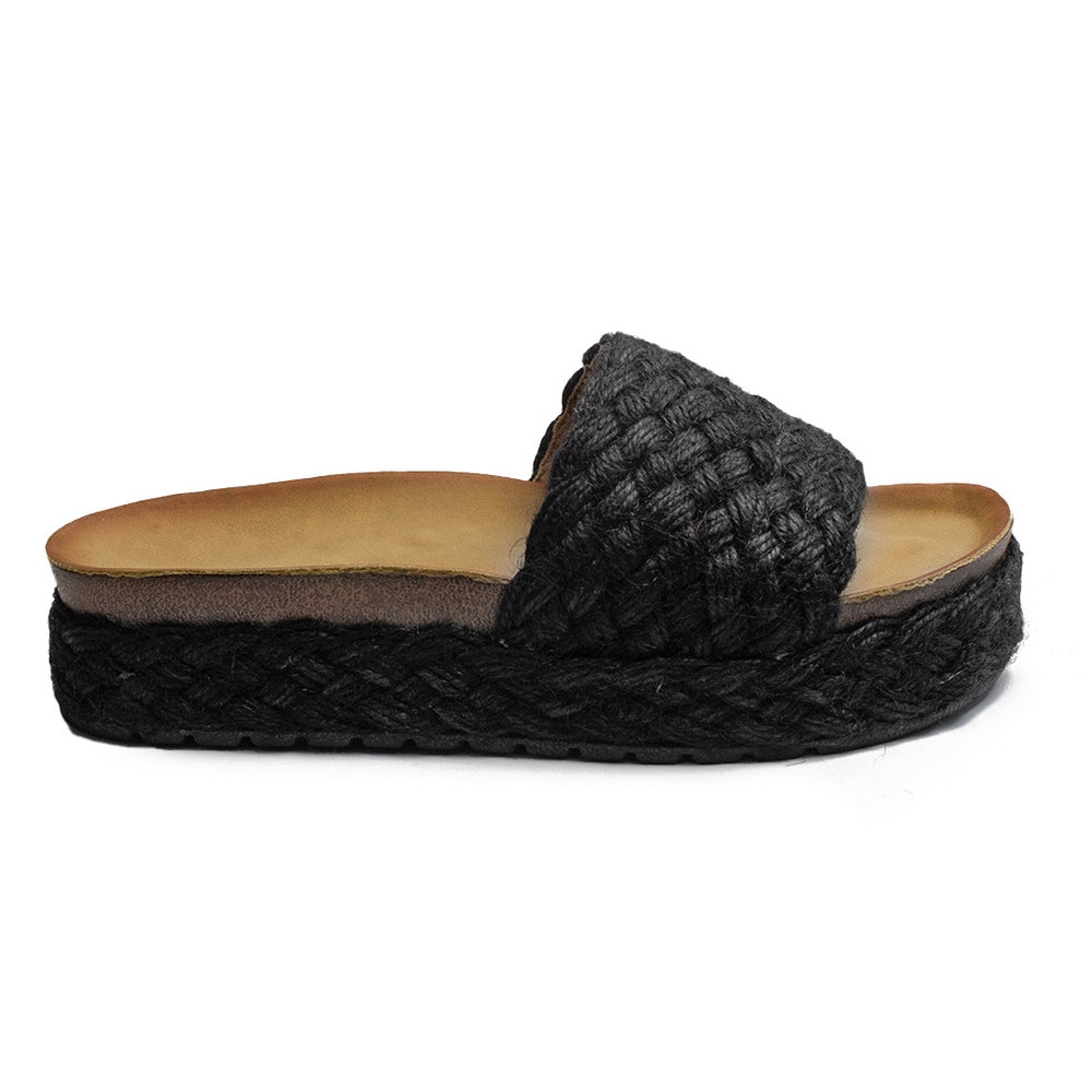 Europeon Union Women Black Wicker Slipper #1907