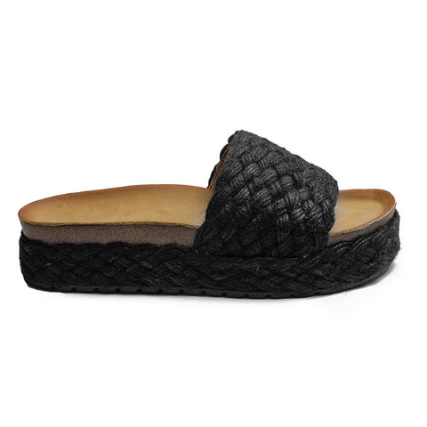 Europeon Union Women Black Wicker Slipper #1907