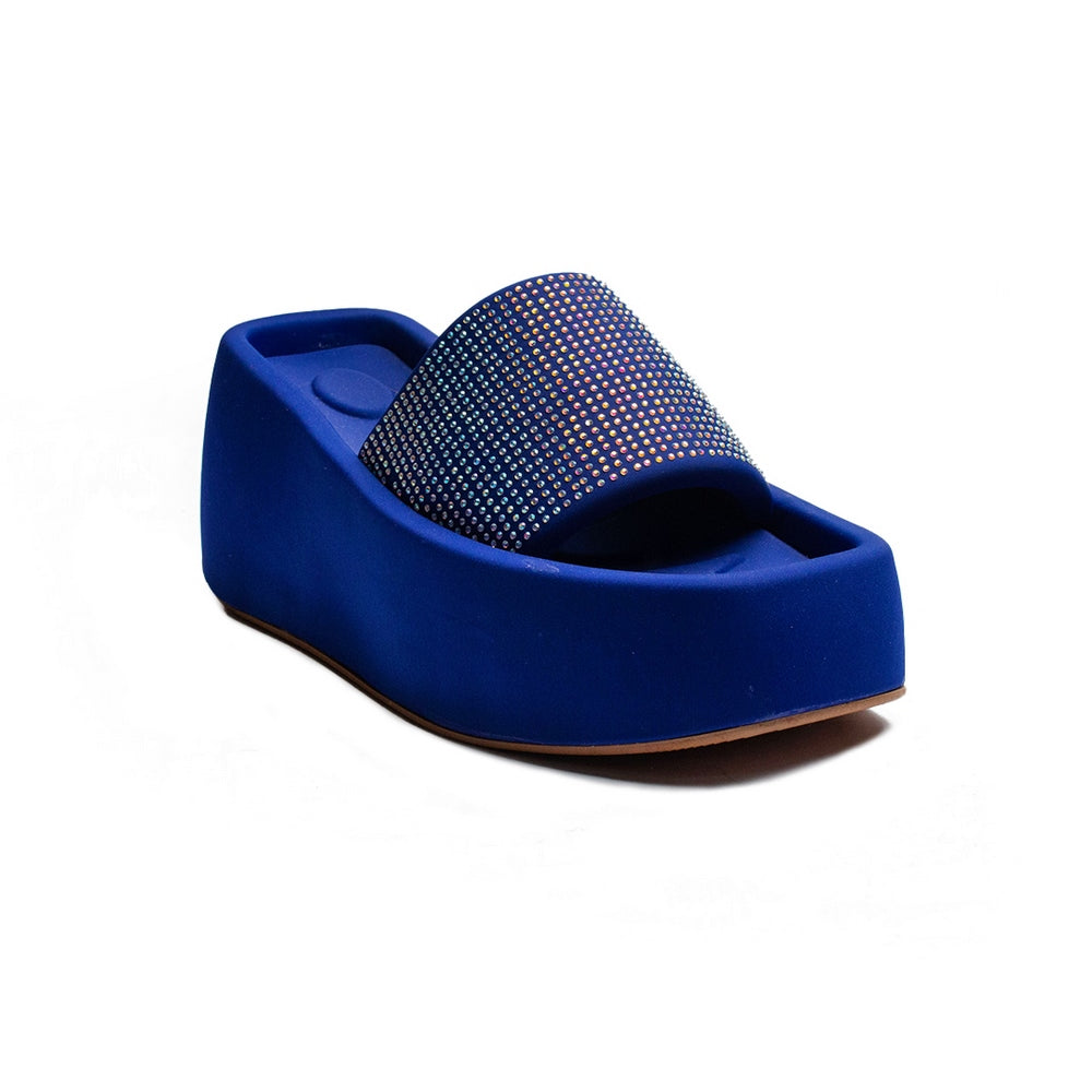 Turkish Women Blue Satin Wedges #1963