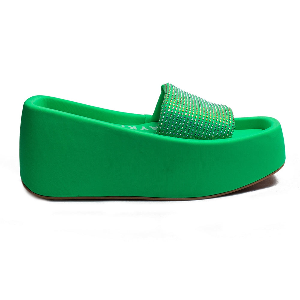 Turkish Women Green Satin Wedges #1964