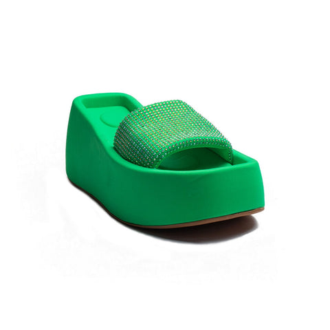 Turkish Women Green Satin Wedges #1964