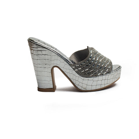 Turkish Women Silver Leather Wedges #1970