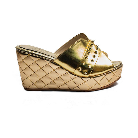 Turkish Women Gold Leather Wedges #1973