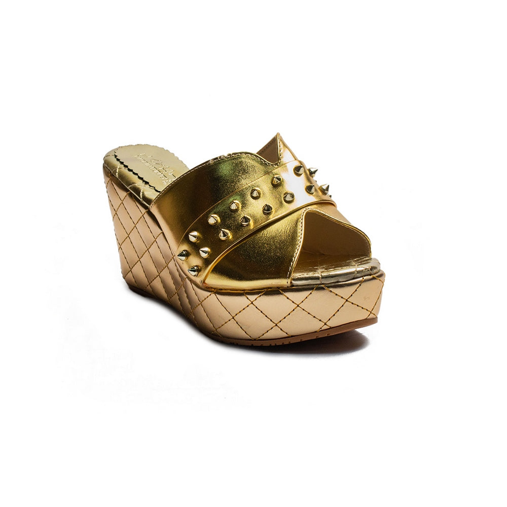 Turkish Women Gold Leather Wedges #1973