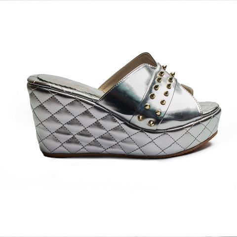 Turkish Women Silver Leather Wedges #1974