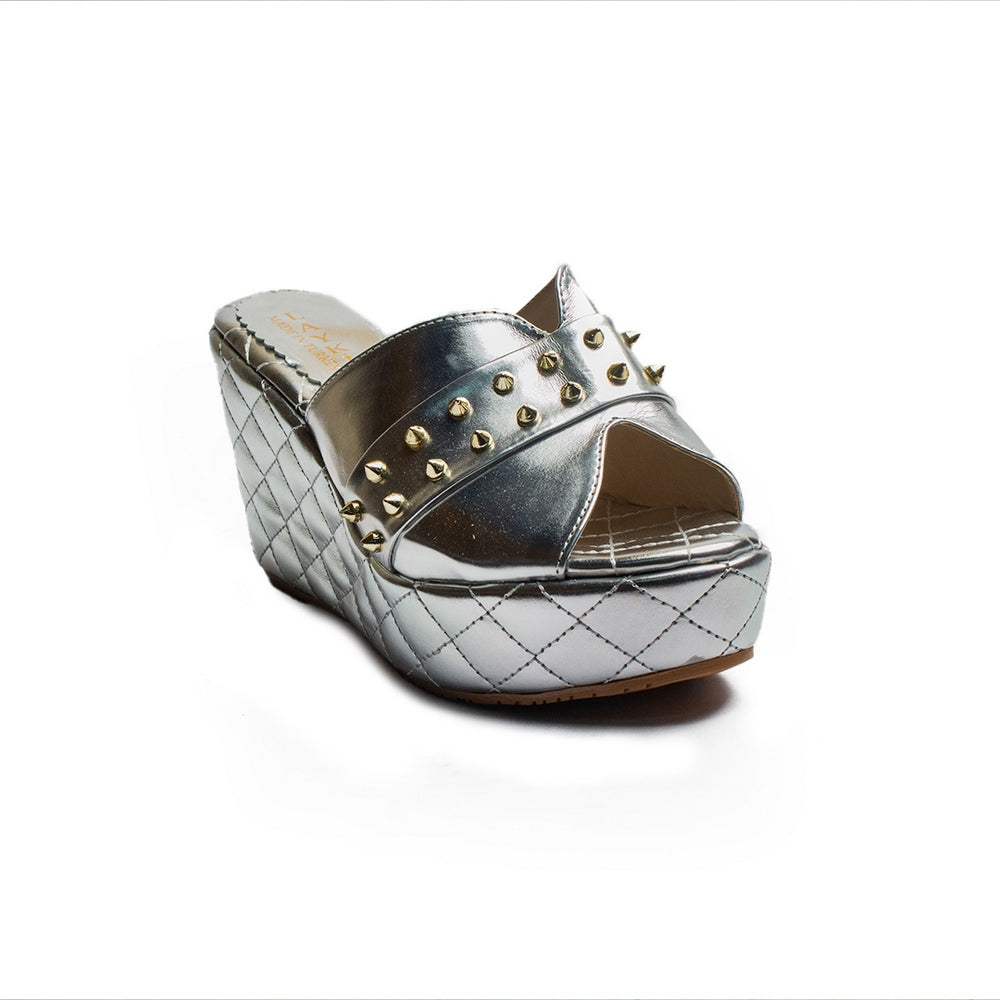 Turkish Women Silver Leather Wedges #1974